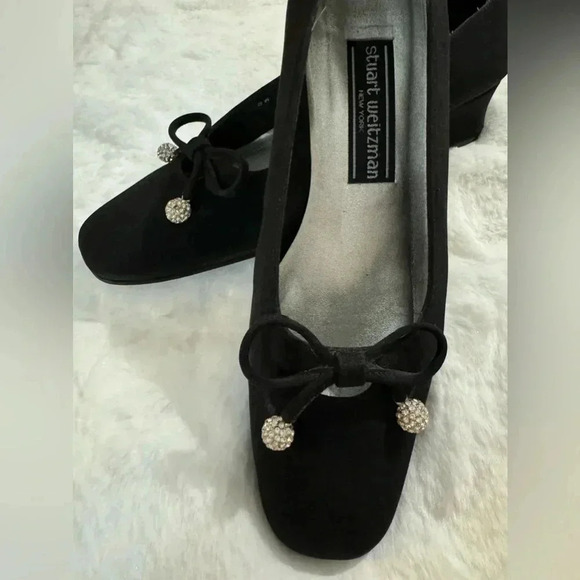 Stuart Weitzman Vintage Bow Rhinestone Heels 80’s 7 1/2 Holiday Sparkle Bridal - Picture 2 of 16